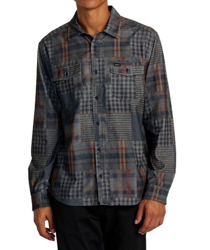 Translation missing: en.RVCA Men's Regular Fit Long Sleeve Woven Freeman Cord Print Navy Marine, 2XL
