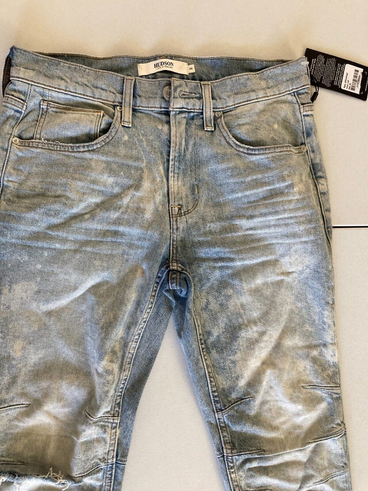 Translation missing: en.Hudson Men's Zack Skinny Fit Moto Biker Jeans In Mineral Blue-30/32