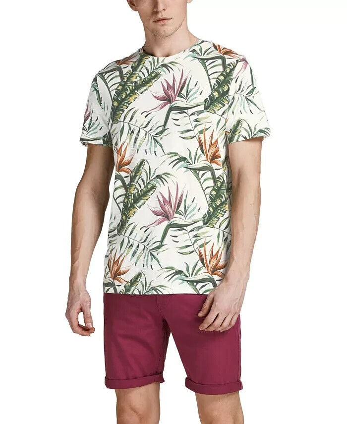 Translation missing: en.Jack &amp; Jones Men's Coastal Tropical-Print T-Shirt in Cloud Dancer-2XL