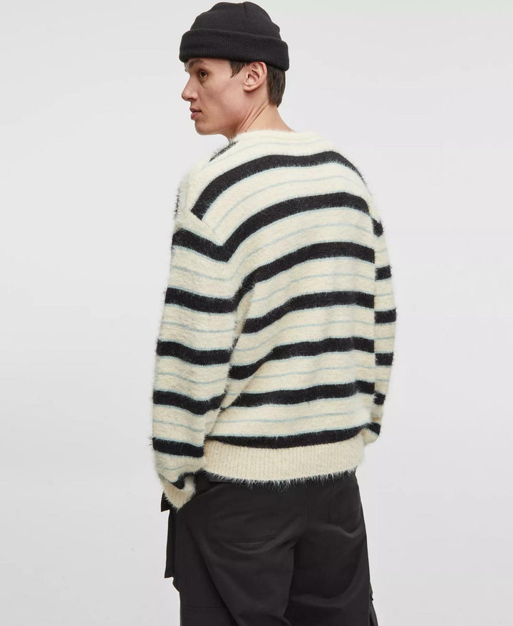 Translation missing: en.Mode of One Sweater Dark Ecru-Size 2XL Mens Long-Sleeve Eyelash Stripe Relax Fit