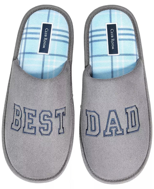 Translation missing: en.Club Room Mens Best Dad Embroidery Faux Suede Slippers Gray-Small 6-7