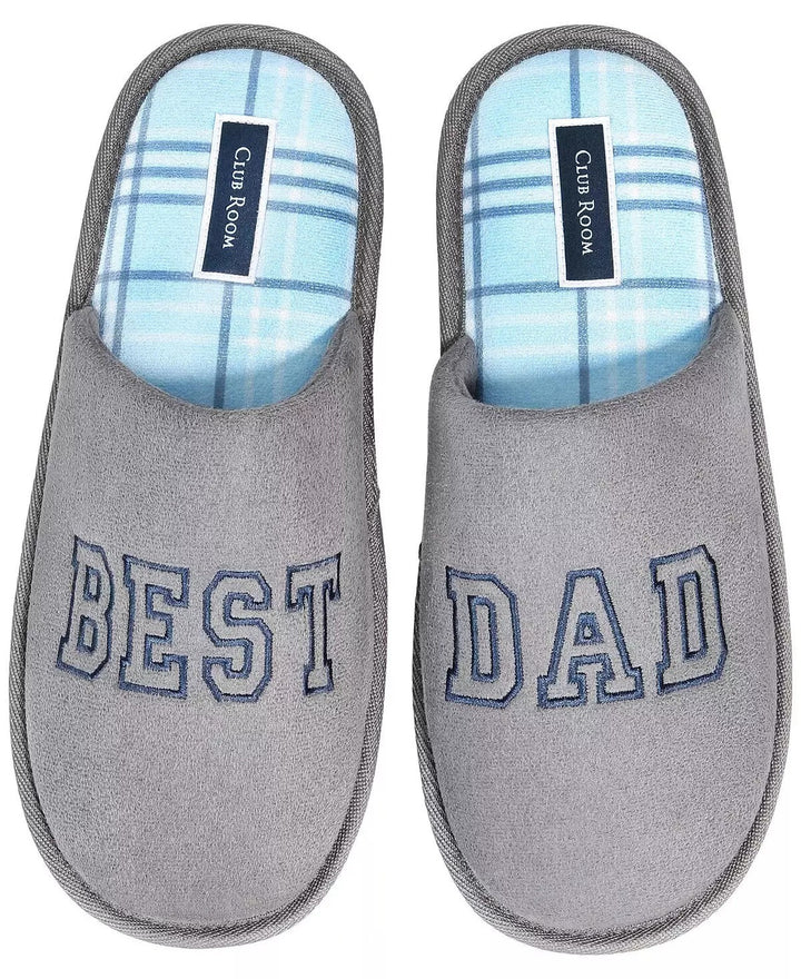 Translation missing: en.Club Room Mens Best Dad Embroidery Faux Suede Slippers Gray-Small 6-7