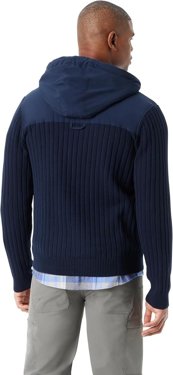 Translation missing: en.Bass Outdoor Sweater Jacket Mens XL Navy Blaze Mixed Media Zip-Front Hooded