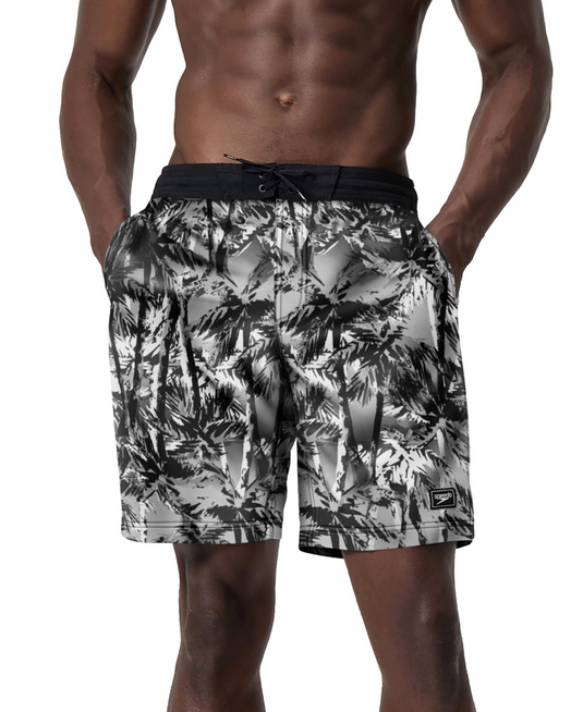 Translation missing: en.Speedo Men's Hawaiian Sky Bondi Basin Palm Print 9" Boardshorts Black-2XL