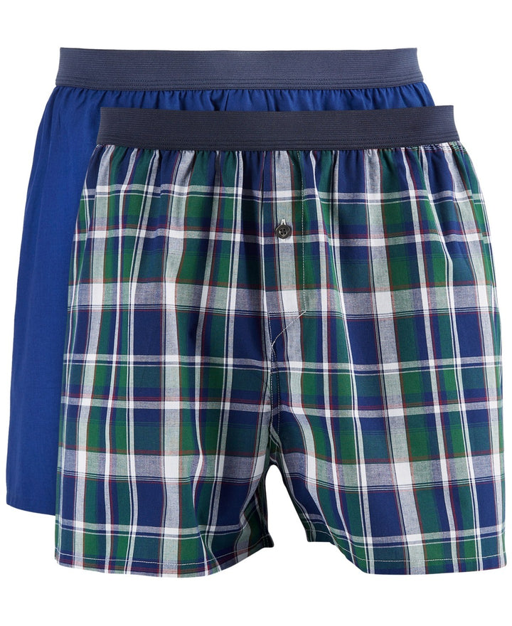 Translation missing: en.Club Room Men's 2-pk. Patterned &amp; Solid Boxer Shorts Pompador Blue-Small 29-31