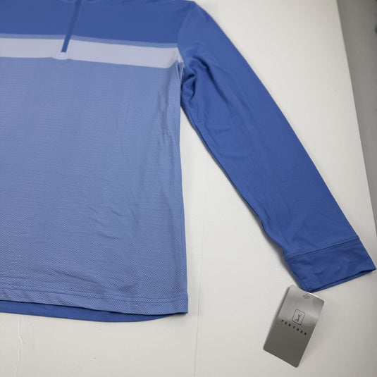 Translation missing: en.PGA Tour Chest Stripe Ombre Long Sleeve Quarter-Zip Golf Sweater LT Blue Size XL