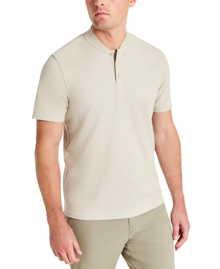 Translation missing: en.Kenneth Cole Men's Henley Tan Size XL Textured-Knit Bomber-Collar Performance