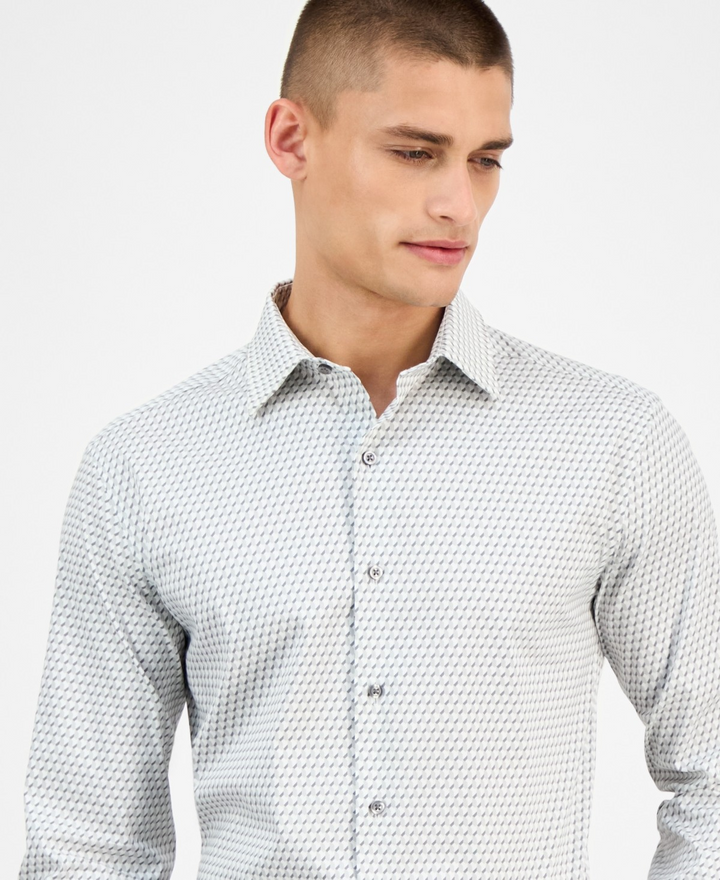 Translation missing: en.Alfani Men's Geo-Print Dress Shirt Slim Fit White Gray Stretch-15-15.5 32/33