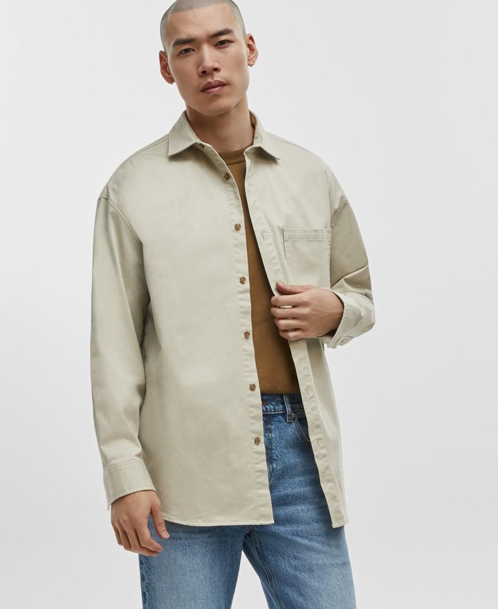 Translation missing: en.Mode of One Men's Relaxed-Fit Button-Down Twill Shirt Dark Ecru-Medium