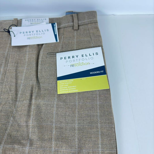 Translation missing: en.Perry Ellis Portfolio Men's Modern-Fit Resolution Dress Pants Dk Beige-40/30