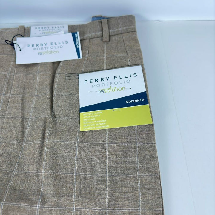 Translation missing: en.Perry Ellis Portfolio Men's Modern-Fit Resolution Dress Pants Dk Beige-40/30