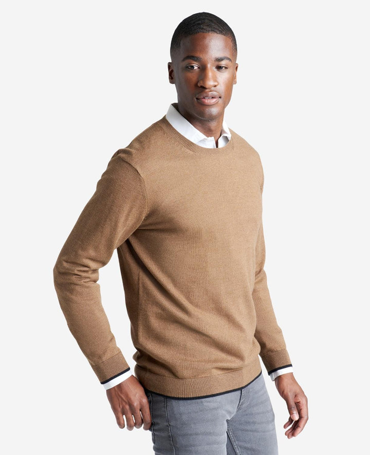 Translation missing: en.Kenneth Cole Men's Sweater Heather Brown Size 2XL Tipped Sleeve Crew Neck