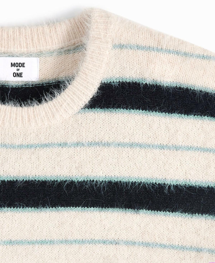 Translation missing: en.Mode of One Sweater Dark Ecru-Size 2XL Mens Long-Sleeve Eyelash Stripe Relax Fit