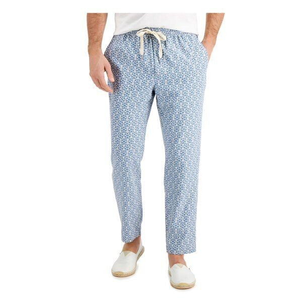 Translation missing: en.Tasso Elba Men's Medallion Print Silk Blend Drawstring Pants Blue/Grey Combo-Lrg