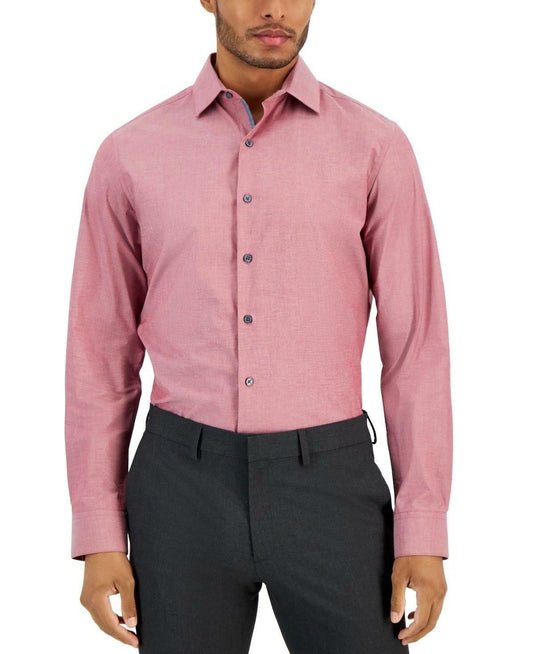 Translation missing: en.Bar III Men's Slim Fit Chambray Cotton Blend Stretch Dress Shirt Red-14-14.5