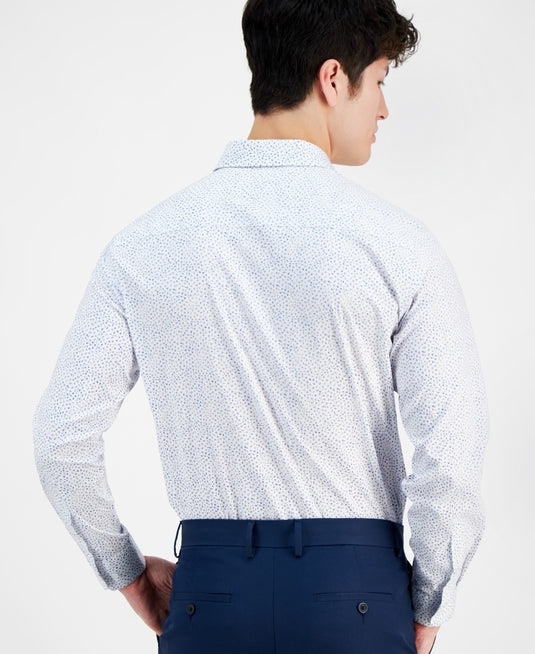 Translation missing: en.Alfani Dress Shirt Men's 14-14.5 32/33 White Cobalt Slim-Fit Dash-Print Stretch