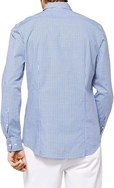 Translation missing: en.Michael Kors Men's Slim-Fit Trim Stretch Gingham Shirt in Sea Blue-XS
