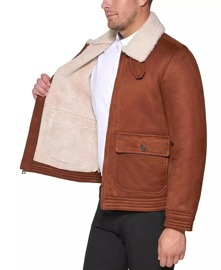 Translation missing: en.Club Room Jacket Men's Large Brown Faux Suede Reg Fit Medium Weight Fleece Lined