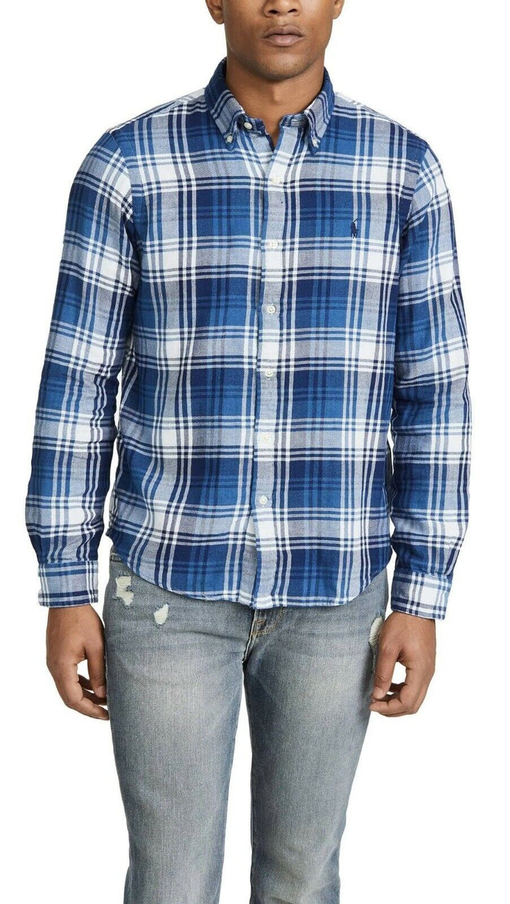 Translation missing: en.Polo Ralph Lauren Navy White Long Sleeves Flannel Plaid Shirt Blue/White-Size XS