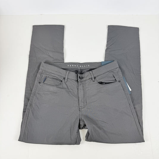Translation missing: en.Perry Ellis Men's Double-Weave Slim-Fit 5-Pocket Pants Magnet Grey-32x32