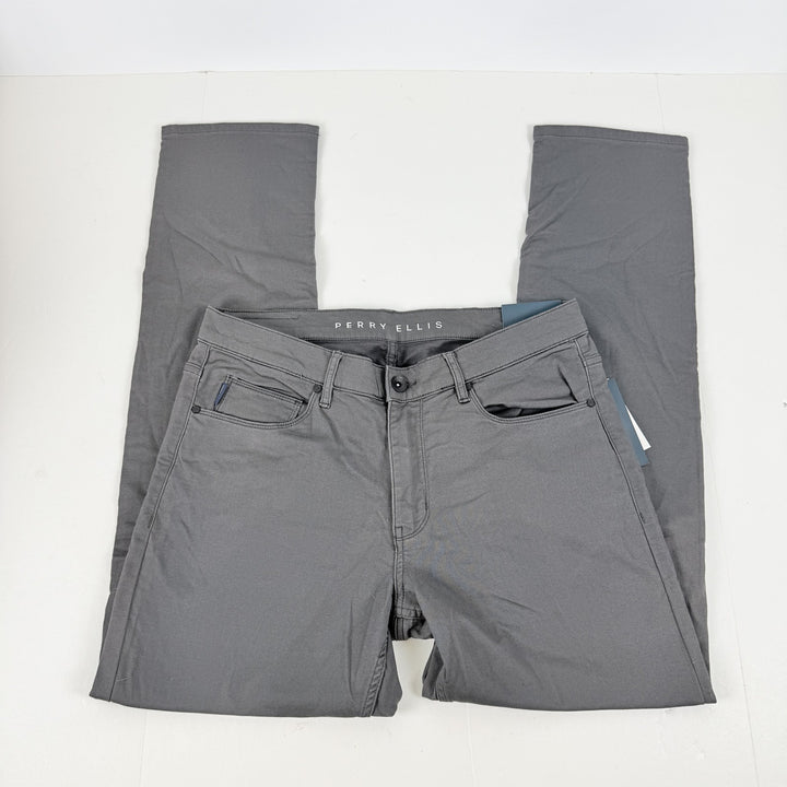 Translation missing: en.Perry Ellis Men's Double-Weave Slim-Fit 5-Pocket Pants Magnet Grey-32x32