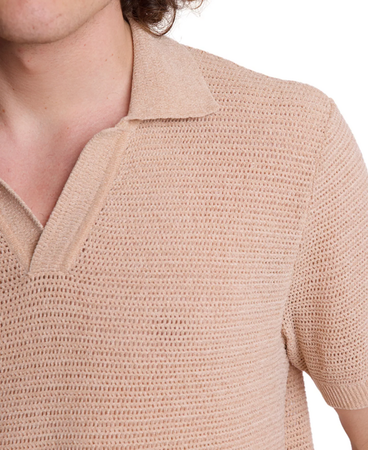 Translation missing: en.Paisley &amp; Gray Men's Slim Fit Short Sleeve Open Collar Knit Polo Sweater Tan-XL