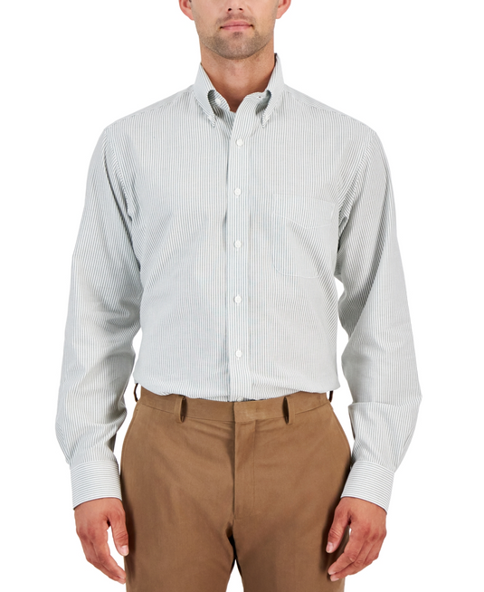 Translation missing: en.Club Room Men's Regular Fit University Stripe Dress Shirt Bronze Green-18 34/35