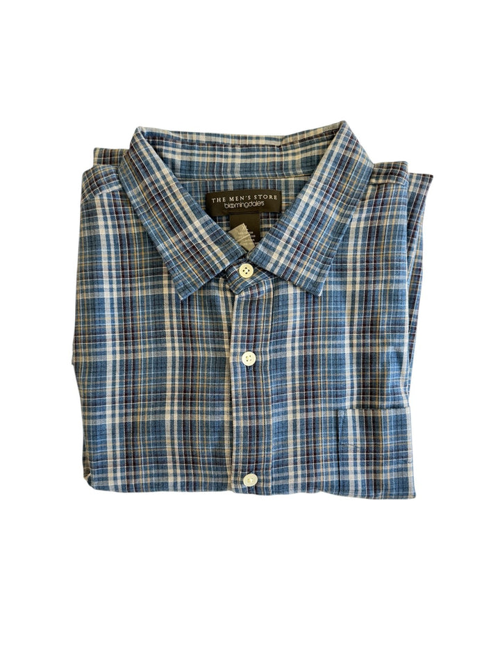 Translation missing: en.The Men's Store Classic-Fit Cotton Blend Button-Down Blue Raisin Plaid XL