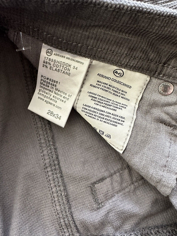 Translation missing: en.AG Tellis Men's Modern Slim Fit Corduroy Jeans in Dark Rock Grey-28/34