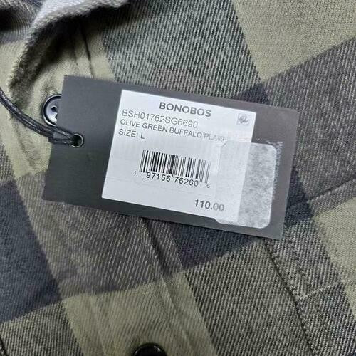 Translation missing: en.Bonobos Flannel Shirt Olive Green Buffalo Plaid Size Medium Mens Slim-Fit