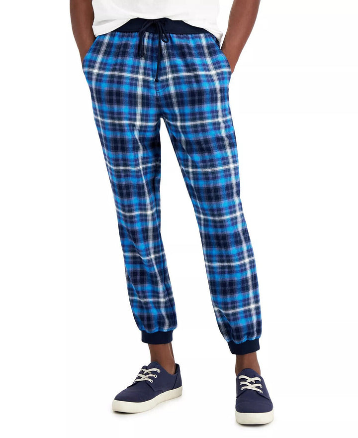 Translation missing: en.Sun + Stone Men's Donnie Regular-Fit Plaid Joggers in Blue-Size XL