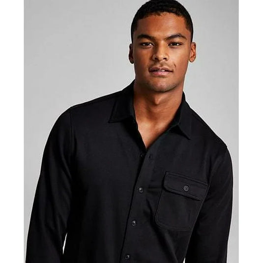 Translation missing: en.And Now This Men's Classic-Fit Solid Knit Button-Down Shirt in Black-Small