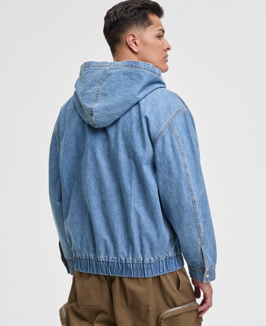 Translation missing: en.Mode of One Men's Relaxed-Fit Full-Zip Denim Hoodie Promenade Blue-XL
