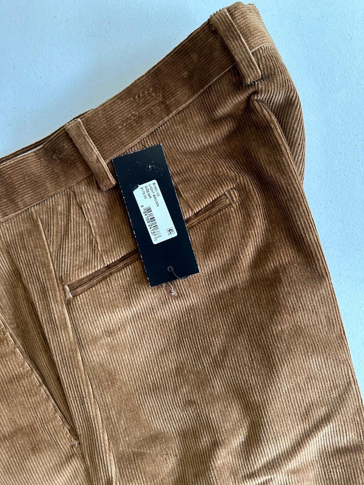 Translation missing: en.The Mens Store Designer Stretch Corduroy Regular Fit Pants Lt Brown-38R Unhemmed