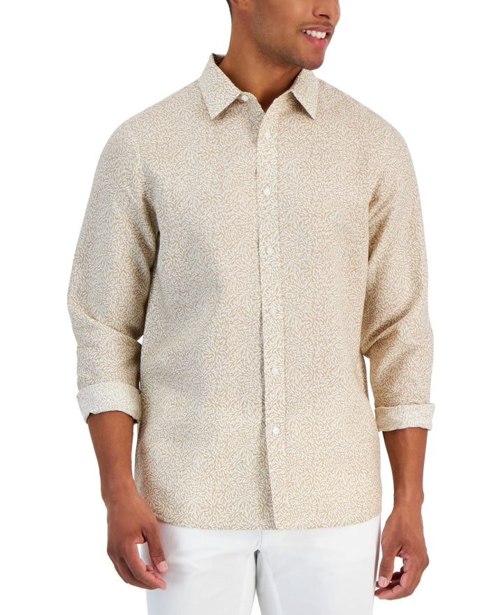 Translation missing: en.Michael Kors Men's Classic-Fit Leaf Print Long Sleeve Shirt-Khaki-Medium