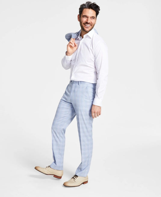 Translation missing: en.Alfani Dress Pants Mens 30x30 Lt Blue Plaid Slim-Fit Stretch Alfatech Breathable