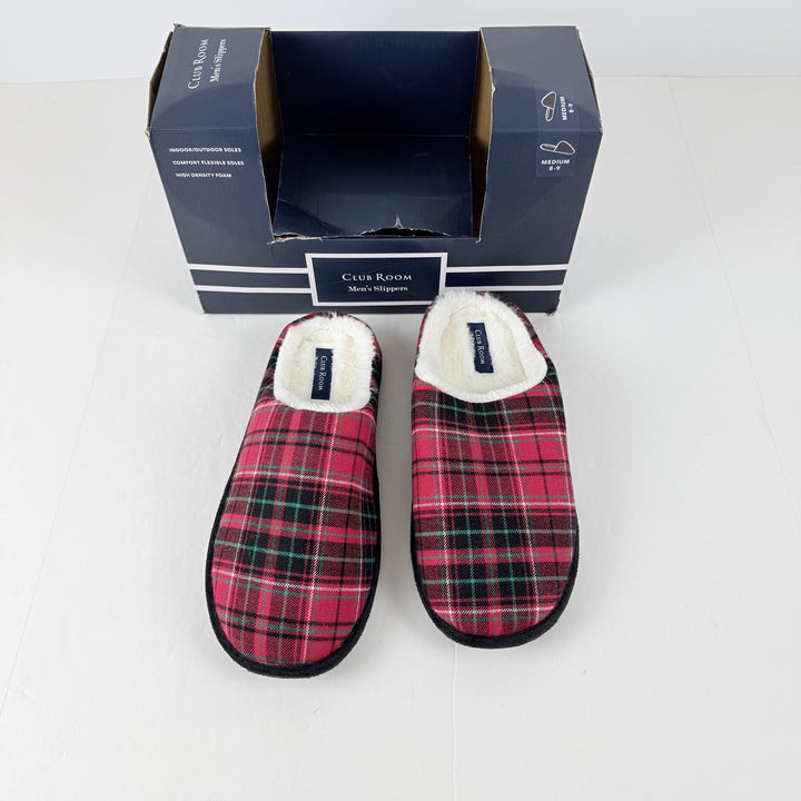 Translation missing: en.Club Room Eden Barn Plaid Comfort Soles Hoodback Slippers Red Multi-Medium 8-9