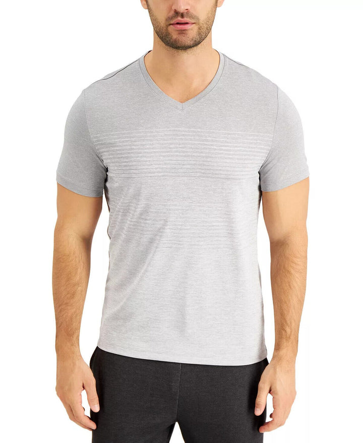 Translation missing: en.Alfani Men's Striped Heathered V-Neck T-Shirt in Grey-Size Small