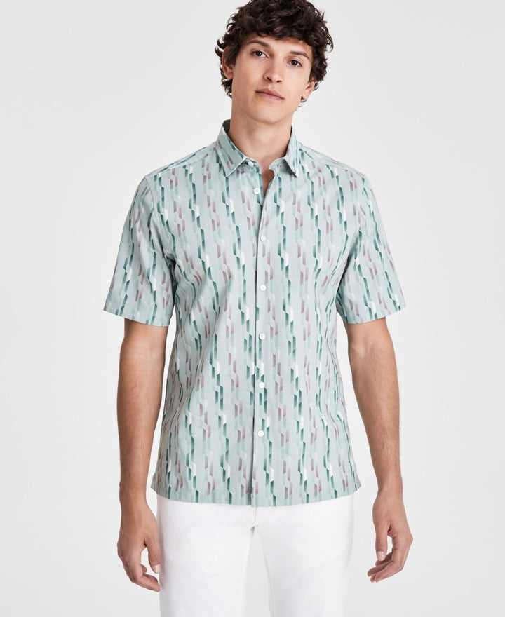 Translation missing: en.Alfani Men's Nightfall Regular-Fit Geo-Print Button-Down Shirt Green Multi-Small