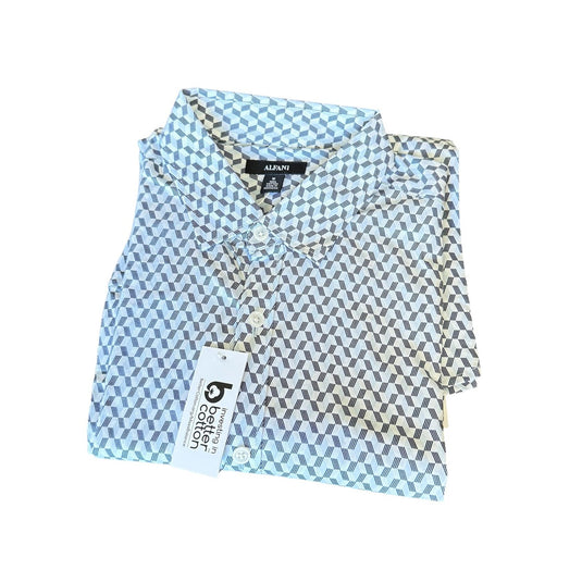 Translation missing: en.Alfani Men's Regular-Fit Stretch Chevron Geo-Print Shirt Croquis Blue-Medium