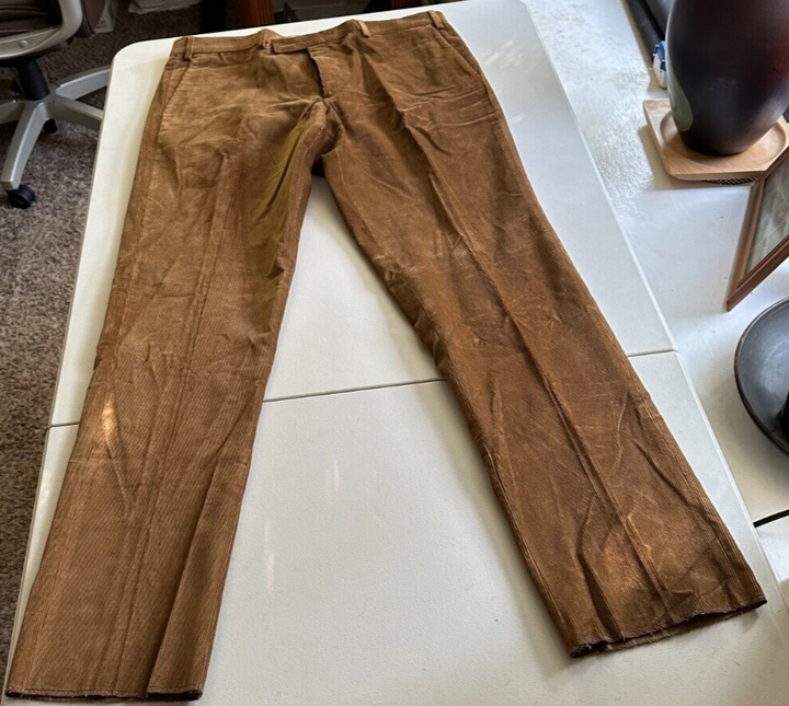 Translation missing: en.The Mens Store Designer Stretch Corduroy Regular Fit Pants Lt Brown-38R Unhemmed