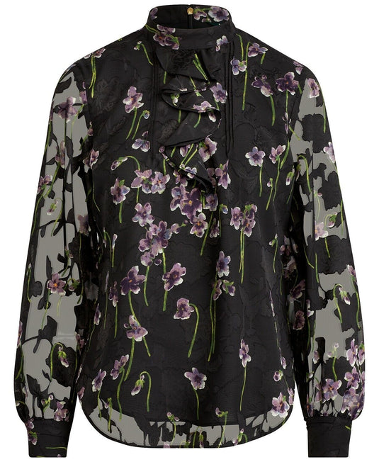 Translation missing: en.Lauren Ralph Lauren Ruffled Black Floral-Print Top Size 2 $135