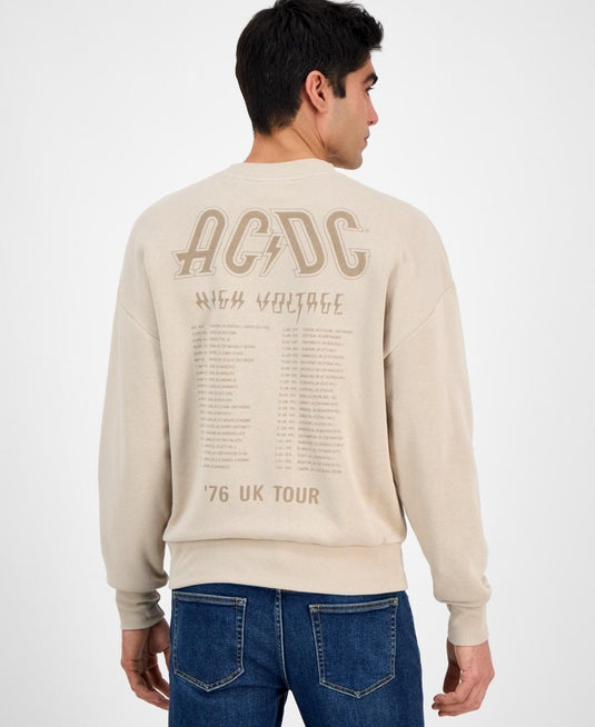 Translation missing: en.Tai Apparel Men's Ac/Dc Relaxed Fit Crewneck Graphic Sweatshirt Beige-XL