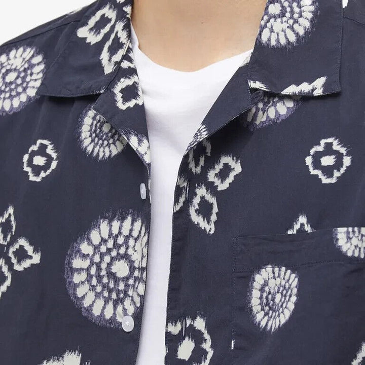 Translation missing: en.NN07 Men's All Cotton Julio Short Sleeve Geo Print Shirt Navy Print-Size Small