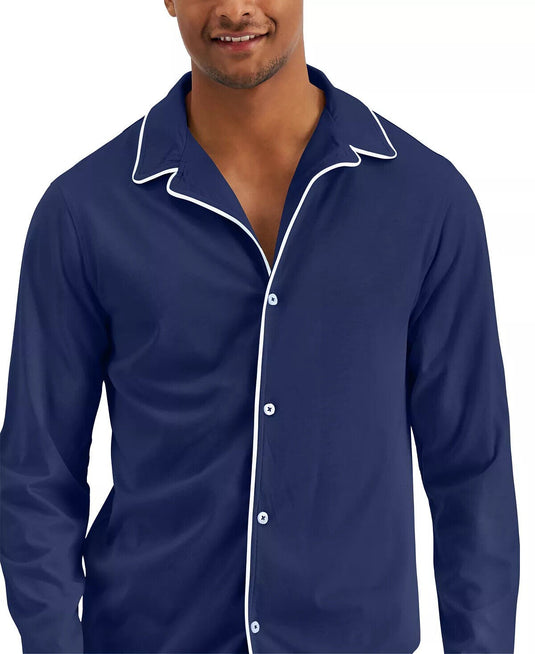Translation missing: en.Club Room Men's Cotton/Modal Piped Pajama Shirt in Pomp Blue-Size Small