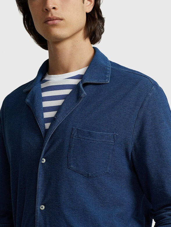 Translation missing: en.Polo Ralph Lauren Men's Indigo Knit Button-Up Shirt in Medium Indigo-Size Large