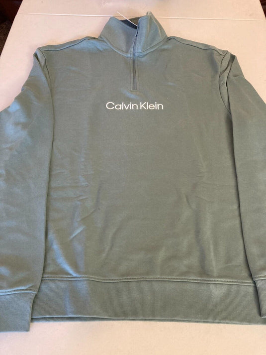 Translation missing: en.Calvin Klein Relaxed Fit Logo French Terry 1/4 Zip Sweatshirt Stormy Sea Green-M