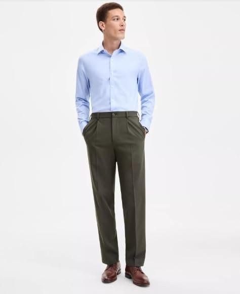 Translation missing: en.Tommy Hilfiger Men's Relax-Fit Dean Solid Single Pleated Pants Olive Green-30x32