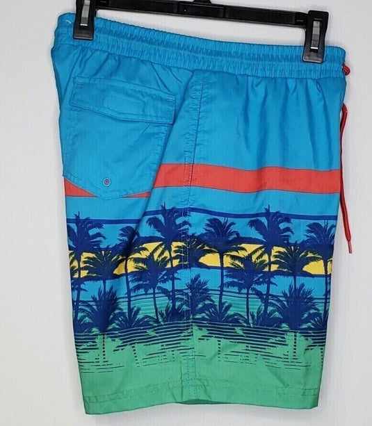 Translation missing: en.Club Room Men's Colorblocked Palm Print 7" Quick Dry Swim Trunks Turquoise-Med