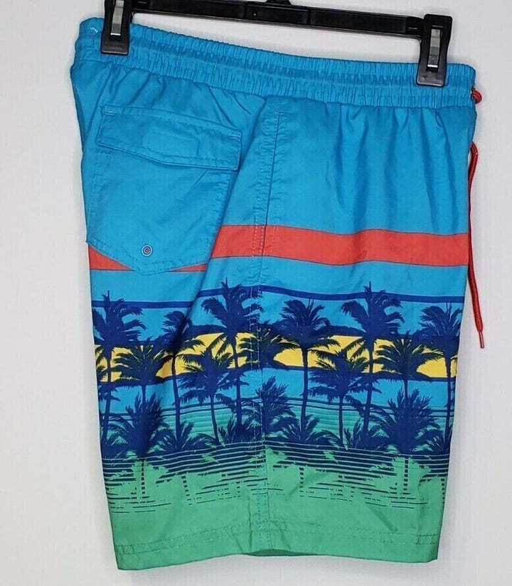 Translation missing: en.Club Room Men's Colorblocked Palm Print 7" Quick Dry Swim Trunks Turquoise-Med